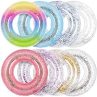 Elcoho 8 Pieces 36 Inches Inflatable Pool Floats Colorful Glitter Pool Tubes Transparent Swimming Ring Pool Floats Toy for Summer Beach, Pool Supplies