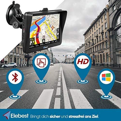  Elebest City 70A+ Navigation Device Car, Truck, Caravan, Large 7 Inch HD Display, Sun Visor, Lane Assistant, Bluetooth, Radar Detector, EU Map, Current 3D Map Material