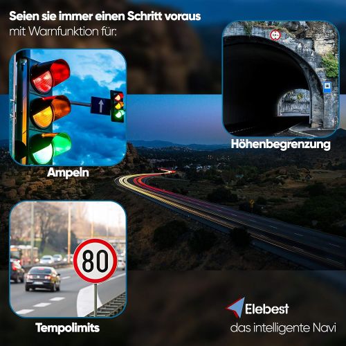  Elebest City 70A+ Navigation Device Car, Truck, Caravan, Large 7 Inch HD Display, Sun Visor, Lane Assistant, Bluetooth, Radar Detector, EU Map, Current 3D Map Material