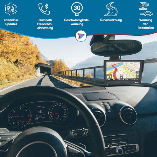  Elebest City 70A+ Navigation Device Car, Truck, Caravan, Large 7 Inch HD Display, Sun Visor, Lane Assistant, Bluetooth, Radar Detector, EU Map, Current 3D Map Material