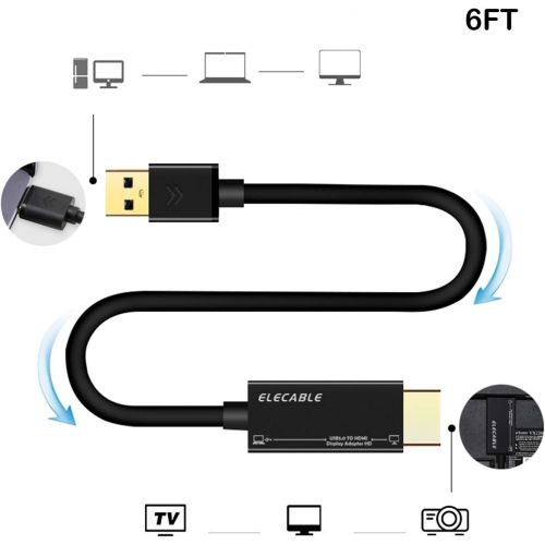  [아마존베스트]ELECABLE USB to HDMI Adapter Cable for Mac OS Windows 10/8/7/Vista/XP, USB 3.0 to HDMI Male HD 1080P Monitor Display Audio Video Converter Cord. (6FT)