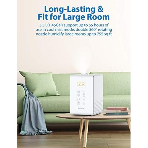  [아마존베스트]Elechomes SH8820 Ultrasonic Humidifier 5.5L Vaporizer Warm Mist Humidifier for Large Bedroom Babies with Remote Control Humidity Monitoring 12-40h 550ml/h Max Humidity (White)