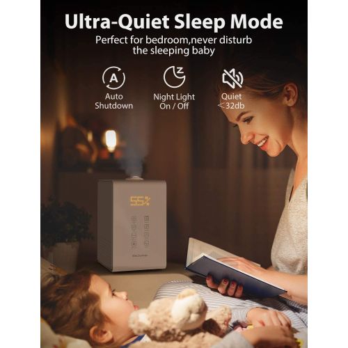  [아마존베스트]Elechomes SH8820 Ultrasonic Humidifier 5.5L Vaporizer Warm Mist Humidifier for Large Bedroom Babies with Remote Control Humidity Monitoring 12-40h 550ml/h Max Humidity (White)