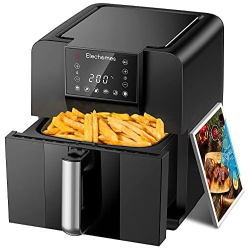  Elechomes Hot Air Fryer, 6L XXL 1700W Deep Fryer Hot Air with Digital LED Touch Screen, Preheating & Shake Function, Double Fan, Timer & Temperature Control, BPA Free, 120 Recipe B