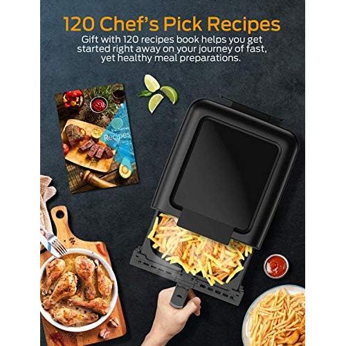  Elechomes Hot Air Fryer, 6L XXL 1700W Deep Fryer Hot Air with Digital LED Touch Screen, Preheating & Shake Function, Double Fan, Timer & Temperature Control, BPA Free, 120 Recipe B