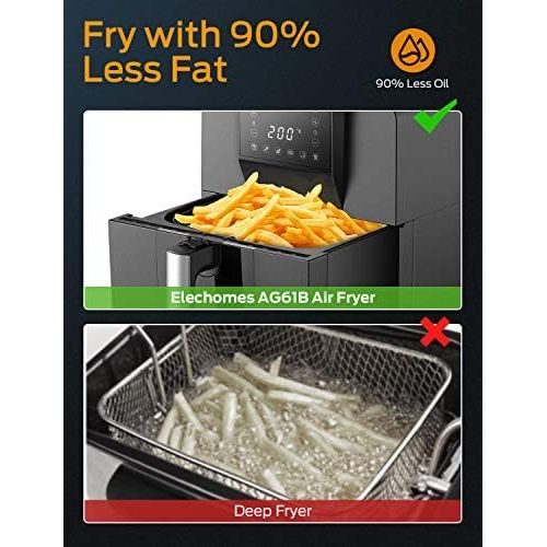  Elechomes Hot Air Fryer, 6L XXL 1700W Deep Fryer Hot Air with Digital LED Touch Screen, Preheating & Shake Function, Double Fan, Timer & Temperature Control, BPA Free, 120 Recipe B