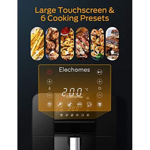  Elechomes Hot Air Fryer, 6L XXL 1700W Deep Fryer Hot Air with Digital LED Touch Screen, Preheating & Shake Function, Double Fan, Timer & Temperature Control, BPA Free, 120 Recipe B