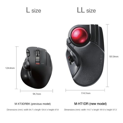  ELECOM M-HT1URBK Wired Trackball Mouse Larger, Ergonomic Design, 8-Button Function with Smooth Tracking, Precision Optical Gaming Sensor for Home, Work, Office