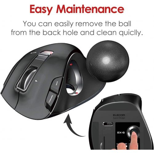  ELECOM 2.4GHz Wireless Thumb-Operated Trackball Mouse, 6-Button Function with Smooth Tracking, Precision Optical Gaming Sensor (M-XT3DRBK)