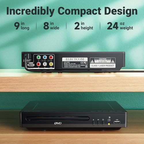  [아마존베스트]DVD Player, ELECTCOM DVD Player for TV, HD 1080p Upscaling, RCA & HDMI Port(HDMI & AV Cable Included), All Region Free, USB Input, Built-in PAL/NTSC System, Remote Control Included