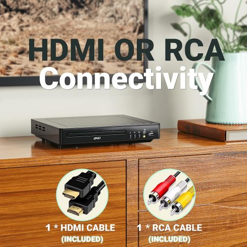  [아마존베스트]DVD Player, ELECTCOM DVD Player for TV, HD 1080p Upscaling, RCA & HDMI Port(HDMI & AV Cable Included), All Region Free, USB Input, Built-in PAL/NTSC System, Remote Control Included