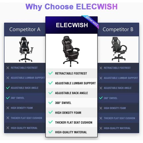  [아마존 핫딜]  [아마존핫딜]ELECWISH Racing Video Gaming Chair High Back Large Size Ergonomic Adjustable Swivel Reclining Executive Computer Chair with Headrest and Lumbar Support PU Leather Executive Office Chair Gre