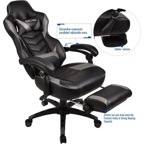  [아마존 핫딜]  [아마존핫딜]ELECWISH Racing Video Gaming Chair High Back Large Size Ergonomic Adjustable Swivel Reclining Executive Computer Chair with Headrest and Lumbar Support PU Leather Executive Office Chair Gre