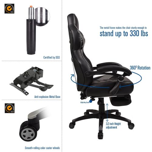  [아마존 핫딜]  [아마존핫딜]ELECWISH Racing Video Gaming Chair High Back Large Size Ergonomic Adjustable Swivel Reclining Executive Computer Chair with Headrest and Lumbar Support PU Leather Executive Office Chair Gre