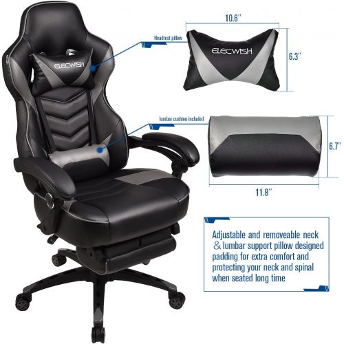  [아마존 핫딜]  [아마존핫딜]ELECWISH Racing Video Gaming Chair High Back Large Size Ergonomic Adjustable Swivel Reclining Executive Computer Chair with Headrest and Lumbar Support PU Leather Executive Office Chair Gre
