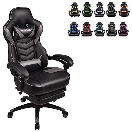  [아마존 핫딜]  [아마존핫딜]ELECWISH Racing Video Gaming Chair High Back Large Size Ergonomic Adjustable Swivel Reclining Executive Computer Chair with Headrest and Lumbar Support PU Leather Executive Office Chair Gre