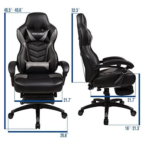  [아마존 핫딜]  [아마존핫딜]ELECWISH Racing Video Gaming Chair High Back Large Size Ergonomic Adjustable Swivel Reclining Executive Computer Chair with Headrest and Lumbar Support PU Leather Executive Office Chair Gre