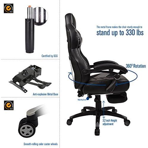  [아마존 핫딜]  [아마존핫딜]ELECWISH Racing Video Gaming Chair High Back Large Size Ergonomic Adjustable Swivel Reclining Executive Computer Chair with Headrest and Lumbar Support PU Leather Executive Office Chair Gre