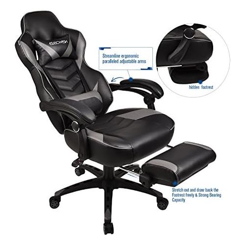  [아마존 핫딜]  [아마존핫딜]ELECWISH Racing Video Gaming Chair High Back Large Size Ergonomic Adjustable Swivel Reclining Executive Computer Chair with Headrest and Lumbar Support PU Leather Executive Office Chair Gre