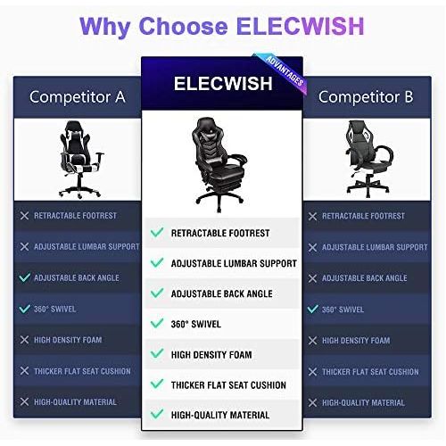  [아마존 핫딜]  [아마존핫딜]ELECWISH Racing Video Gaming Chair High Back Large Size Ergonomic Adjustable Swivel Reclining Executive Computer Chair with Headrest and Lumbar Support PU Leather Executive Office Chair Gre