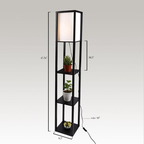  [아마존 핫딜] ELECWISH USIL10082 Shelf Floor Lamp with Linen Shade, UL Listed, Wooden Frame, Switch On/Off, Etagere Organizer Shelf, 63 H, Black