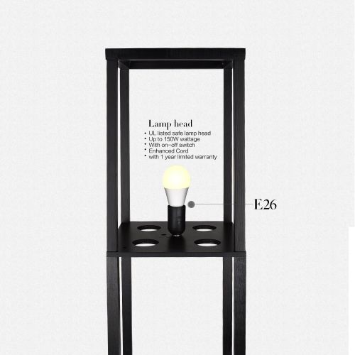  [아마존 핫딜] ELECWISH USIL10082 Shelf Floor Lamp with Linen Shade, UL Listed, Wooden Frame, Switch On/Off, Etagere Organizer Shelf, 63 H, Black