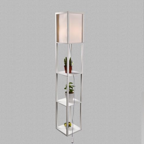  ELECWISH Shelf Floor Lamp with Linen Shade, UL Listed, Wooden Frame, Switch on/off, Etagere Organizer Shelf, White