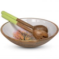 ELEETS COLLECTION Wood Salad Bowl Set with Servers - Large 12 Inch Round Mango Wood Serving Bowl with Spoons for Soups, Fruit, Pasta, Caesar, Tossed, and Mixed Salads | Natural Mango Wood Serving Bo