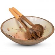 ELEETS COLLECTION Wood Salad Bowl Set with Servers - Large 12 Inch Round Mango Wood Serving Bowl with Spoons for Soups, Fruit, Pasta, Caesar, Tossed, and Mixed Salads | Natural Mango Wood Serving Bo