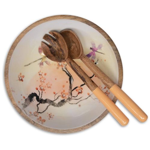  ELEETS COLLECTION Wood Salad Bowl Set with Servers - Large 12 Inch Round Mango Wood Serving Bowl with Spoons for Soups, Fruit, Pasta, Caesar, Tossed, and Mixed Salads | Natural Mango Wood Serving Bo