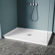 ELEGANT 48'' L x 32'' W x 4'' H Single Threshold Shower Base, Non-Slip Shower Pan in White, Center Drain, Stainless Steel Shower Drain Cover Included