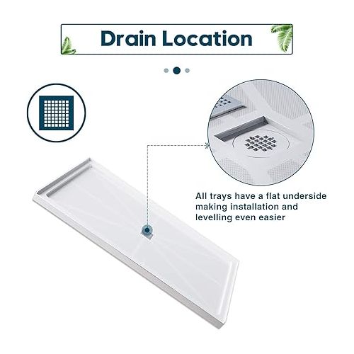  ELEGANT 48'' L x 32'' W x 4'' H Single Threshold Shower Base, Non-Slip Shower Pan in White, Center Drain, Stainless Steel Shower Drain Cover Included