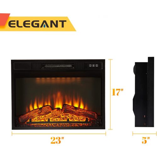  ELEGANT 23 Electric Fireplace Insert with a Remote Control 3D Realistic Flame Effect Heater Adjustable Lightness and Overheating for Home Room Black Electric Fireplaces TV Stand