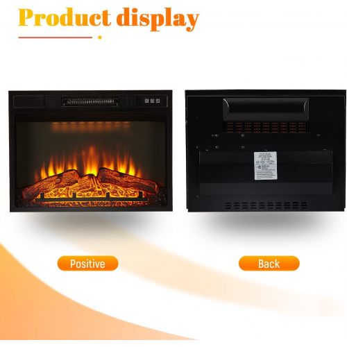 ELEGANT 23 Electric Fireplace Insert with a Remote Control 3D Realistic Flame Effect Heater Adjustable Lightness and Overheating for Home Room Black Electric Fireplaces TV Stand