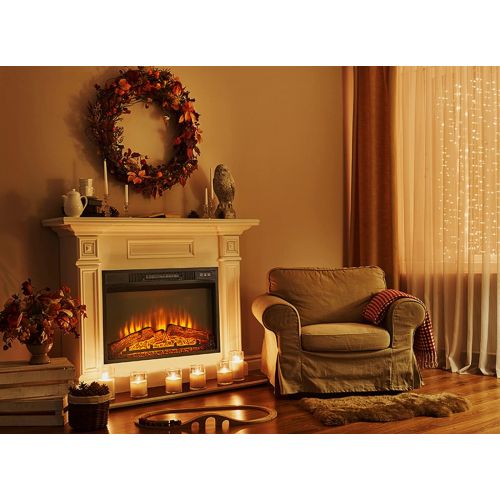  ELEGANT 23 Electric Fireplace Insert with a Remote Control 3D Realistic Flame Effect Heater Adjustable Lightness and Overheating for Home Room Black Electric Fireplaces TV Stand