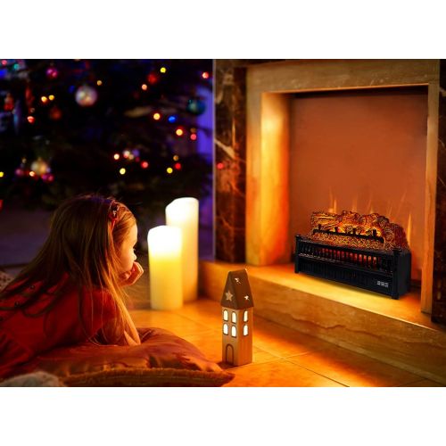  ELEGANT Electric Fireplace Logs with Heater 23 Remote Control Fireplace Insert Log Heater with Adjustable Brightness Realistic Flame and Ember Bed Fake Fireplace Logs with Lights