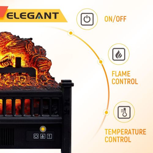  ELEGANT Electric Fireplace Logs with Heater 23 Remote Control Fireplace Insert Log Heater with Adjustable Brightness Realistic Flame and Ember Bed Fake Fireplace Logs with Lights