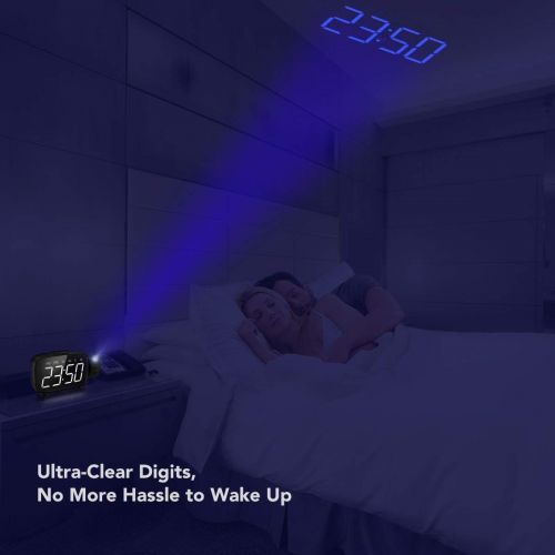  [아마존 핫딜]  [아마존핫딜]ELEGIANT Projection Alarm Clock, FM Radio Alarm Clock, 6.0 LED Curved-Screen Display with Dimmer 180° Adjustable Dual Alarm, 12/24Hour, Battery Backup, 7 Alarm Sounds with USB Char