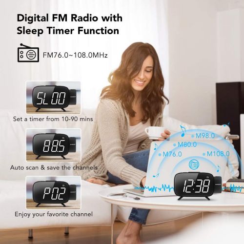  [아마존 핫딜]  [아마존핫딜]ELEGIANT Projection Alarm Clock, FM Radio Alarm Clock, 6.0 LED Curved-Screen Display with Dimmer 180° Adjustable Dual Alarm, 12/24Hour, Battery Backup, 7 Alarm Sounds with USB Char