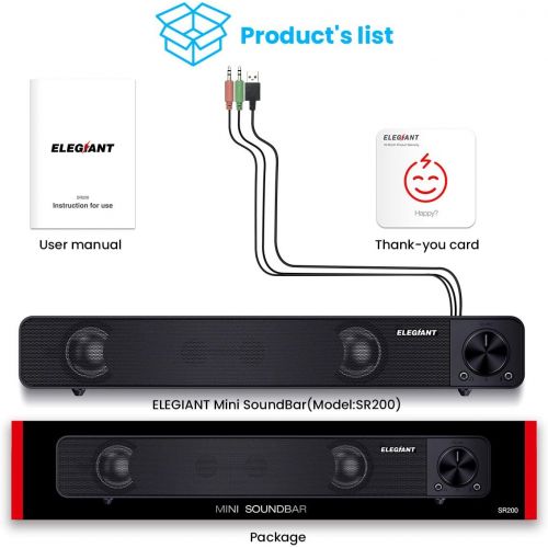  [아마존 핫딜]  [아마존핫딜]Computer Speakers, ELEGIANT Wired Computer Sound Bar, Stereo USB Powered Mini Soundbar Speakers for PC Tablets Laptop Desktop Projector Cellphone, Black