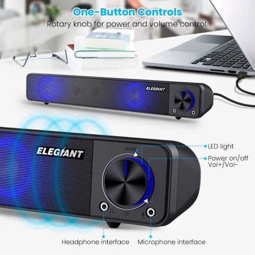  [아마존 핫딜]  [아마존핫딜]Computer Speakers, ELEGIANT Wired Computer Sound Bar, Stereo USB Powered Mini Soundbar Speakers for PC Tablets Laptop Desktop Projector Cellphone, Black