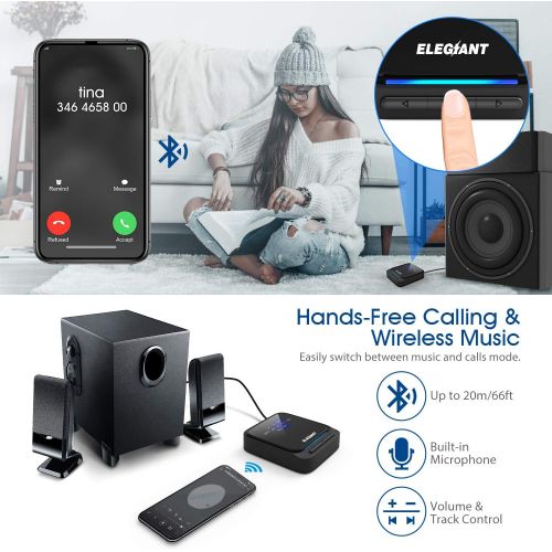  [아마존 핫딜] [아마존핫딜]ELEGIANT Bluetooth 5.0 Transmitter Receiver, Wireless Audio Adapter Pair 2 at Once aptX HD/aptX LL with LED Indicator, Built-in Microphone, Optical TOSLINK/3.5mm AUX/RCA for TV Car