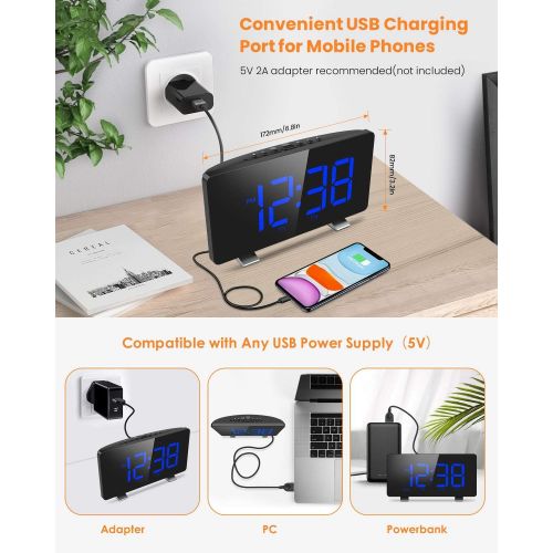  [아마존 핫딜] Digital Alarm Clock, ELEGIANT Alarm Clocks for Bedrooms with FM Radio, Dual Alarms, 6.7 LED Screen, USB Port for Charging, 4 Brightness, 12/24H, Automatic Dimmer, Snooze Digital Cl