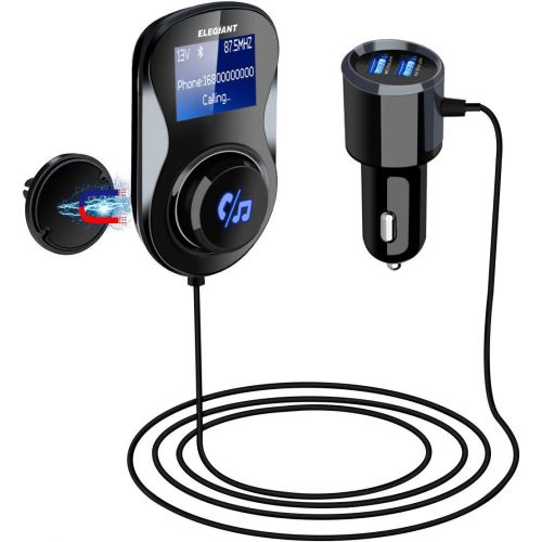  [아마존베스트]Bluetooth FM Transmitter, ELEGIANT FM Transmitter Radio Adapter Hands-Free Car Kit with 1.4 Inch Display,Supports TF Card Slot & Dual USB Charging Ports,Safe Driving with One Key C