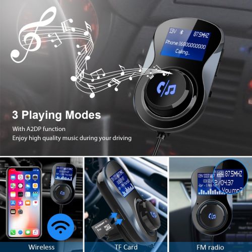  [아마존베스트]Bluetooth FM Transmitter, ELEGIANT FM Transmitter Radio Adapter Hands-Free Car Kit with 1.4 Inch Display,Supports TF Card Slot & Dual USB Charging Ports,Safe Driving with One Key C