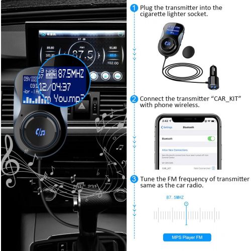  [아마존베스트]Bluetooth FM Transmitter, ELEGIANT FM Transmitter Radio Adapter Hands-Free Car Kit with 1.4 Inch Display,Supports TF Card Slot & Dual USB Charging Ports,Safe Driving with One Key C