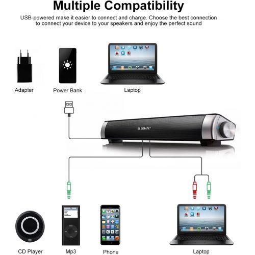  [아마존베스트]ELEGIANT USB Powered Sound Bar Speakers for Computer Desktop Laptop PC, Black