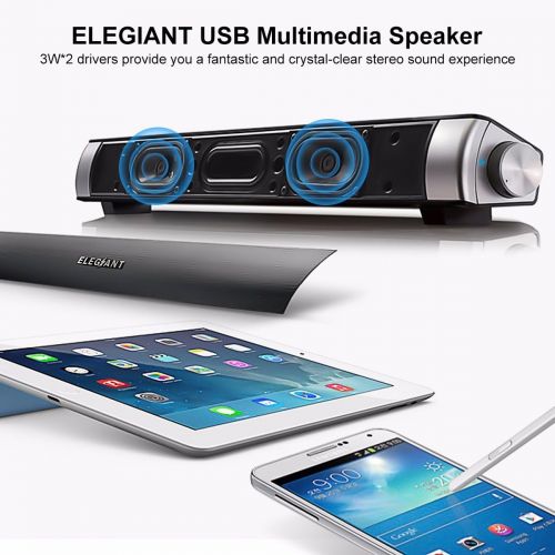  [아마존베스트]ELEGIANT USB Powered Sound Bar Speakers for Computer Desktop Laptop PC, Black