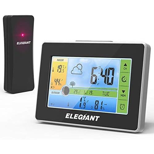  [아마존 핫딜] [아마존핫딜] Wetterstation mit Funk Aussensensor, ELEGIANT Digitaler Thermometer-Hygrometer fuer Innen Aussen, Mondphasen, Wettervorhersage, Alarm/Snooze, 3 Aussenkanale, Farbdisplay, Touchscreen