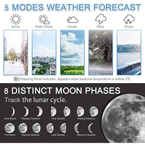  [아마존 핫딜] [아마존핫딜] Wetterstation mit Funk Aussensensor, ELEGIANT Digitaler Thermometer-Hygrometer fuer Innen Aussen, Mondphasen, Wettervorhersage, Alarm/Snooze, 3 Aussenkanale, Farbdisplay, Touchscreen